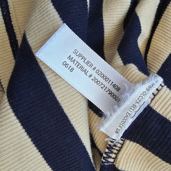 Lauren | Ralph Lauren Blue Cream Striped Long Sleeve sz Small Leather Shoulder - Picture 3 of 5